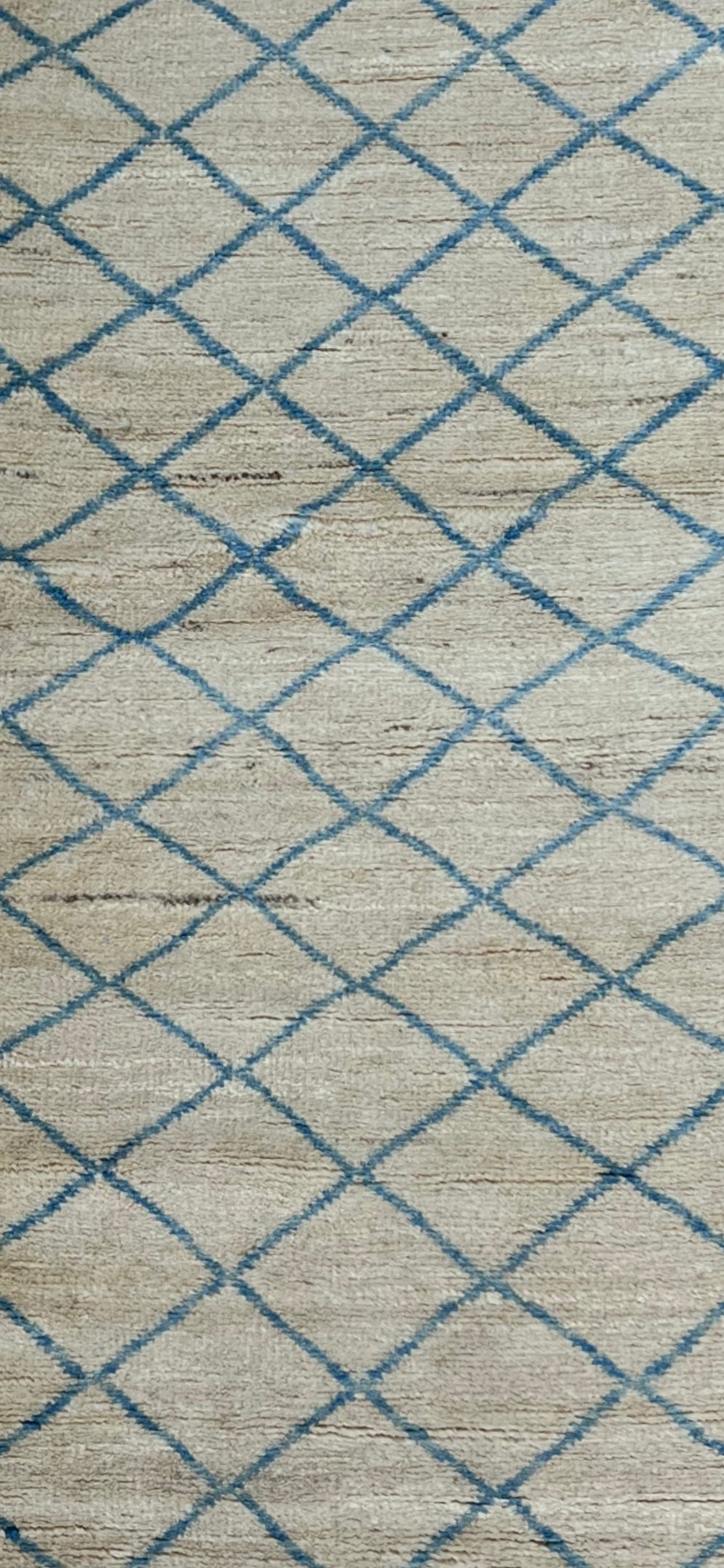 62893 Modern Moroccan Ivory and Blue Runner 2'9" x 13'