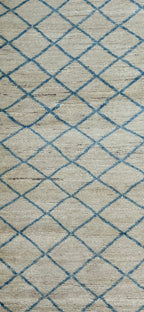 62893 Modern Moroccan Ivory and Blue Runner 2'9" x 13'