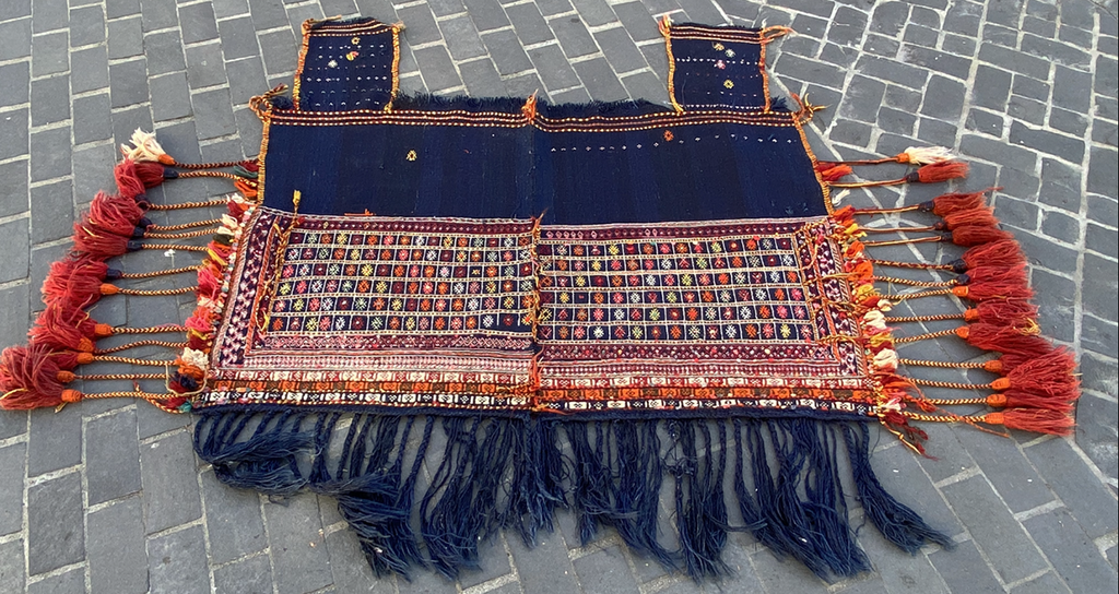 52322 Antique Ghashghaie Nomadic Horse Cover 4'6" x 4'10"