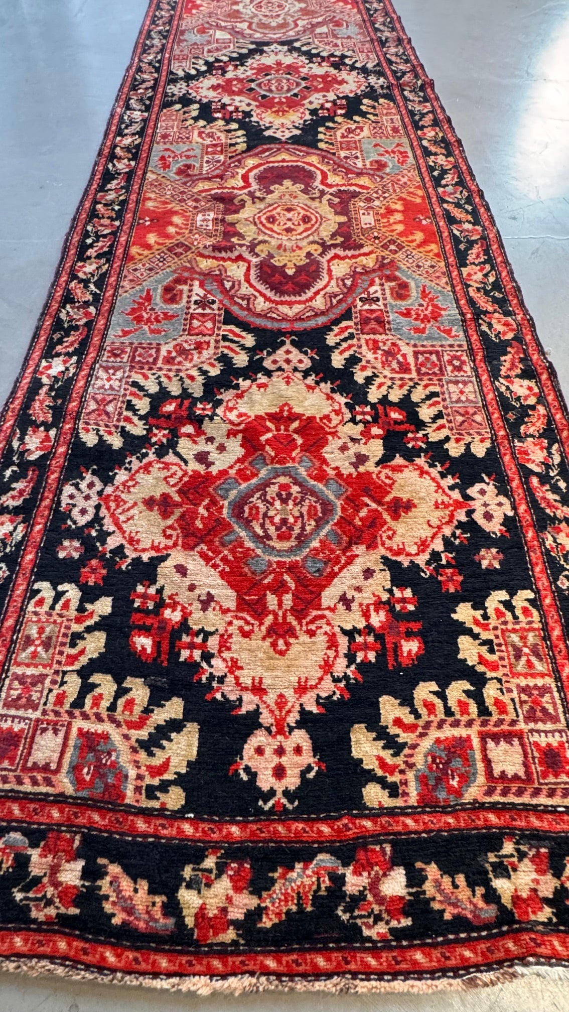 39161 Antique Karabagh runner 3'8"x18'4"