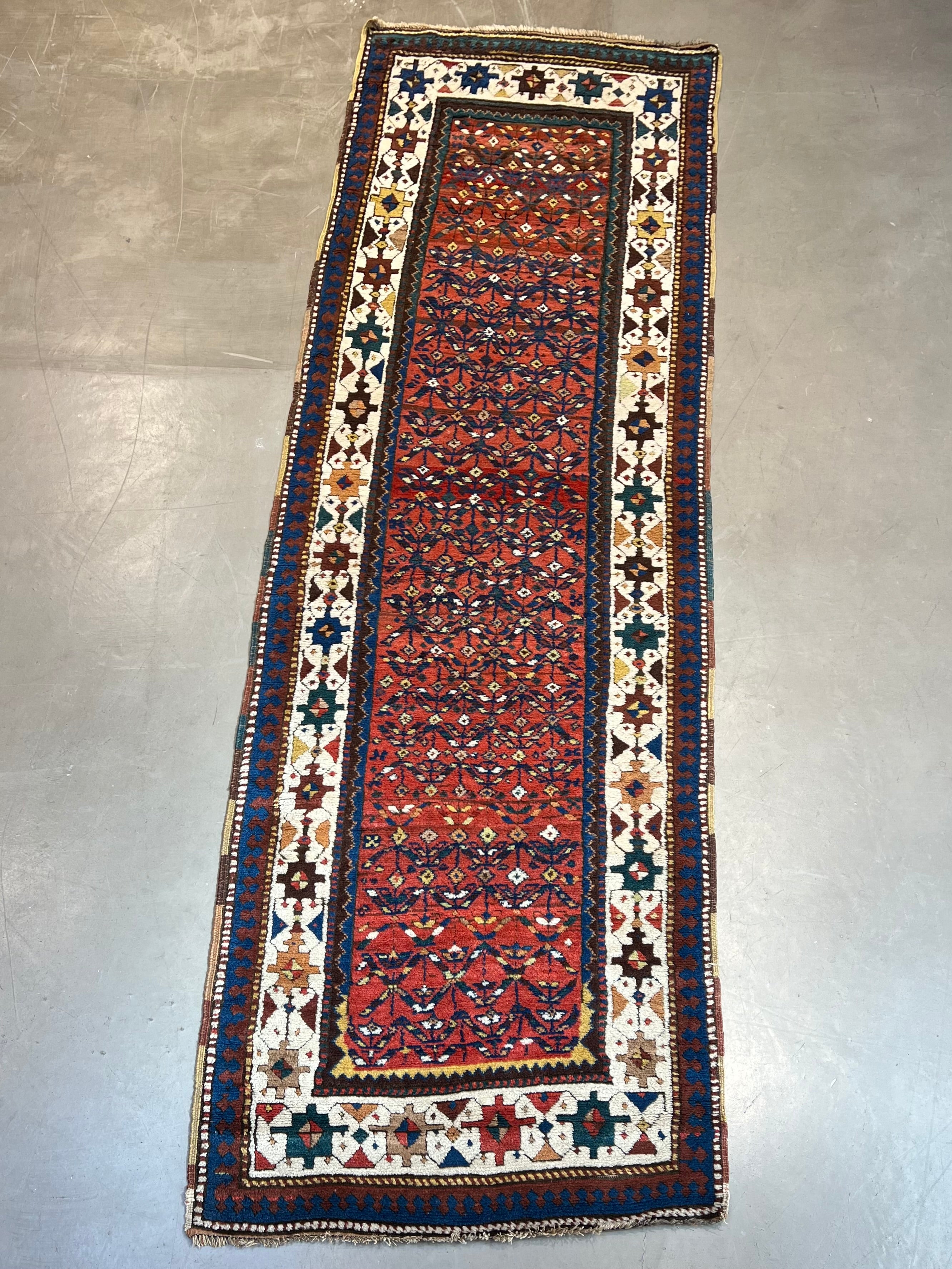 57313 Antique Kurdish Iran Runner 3'5"x11'