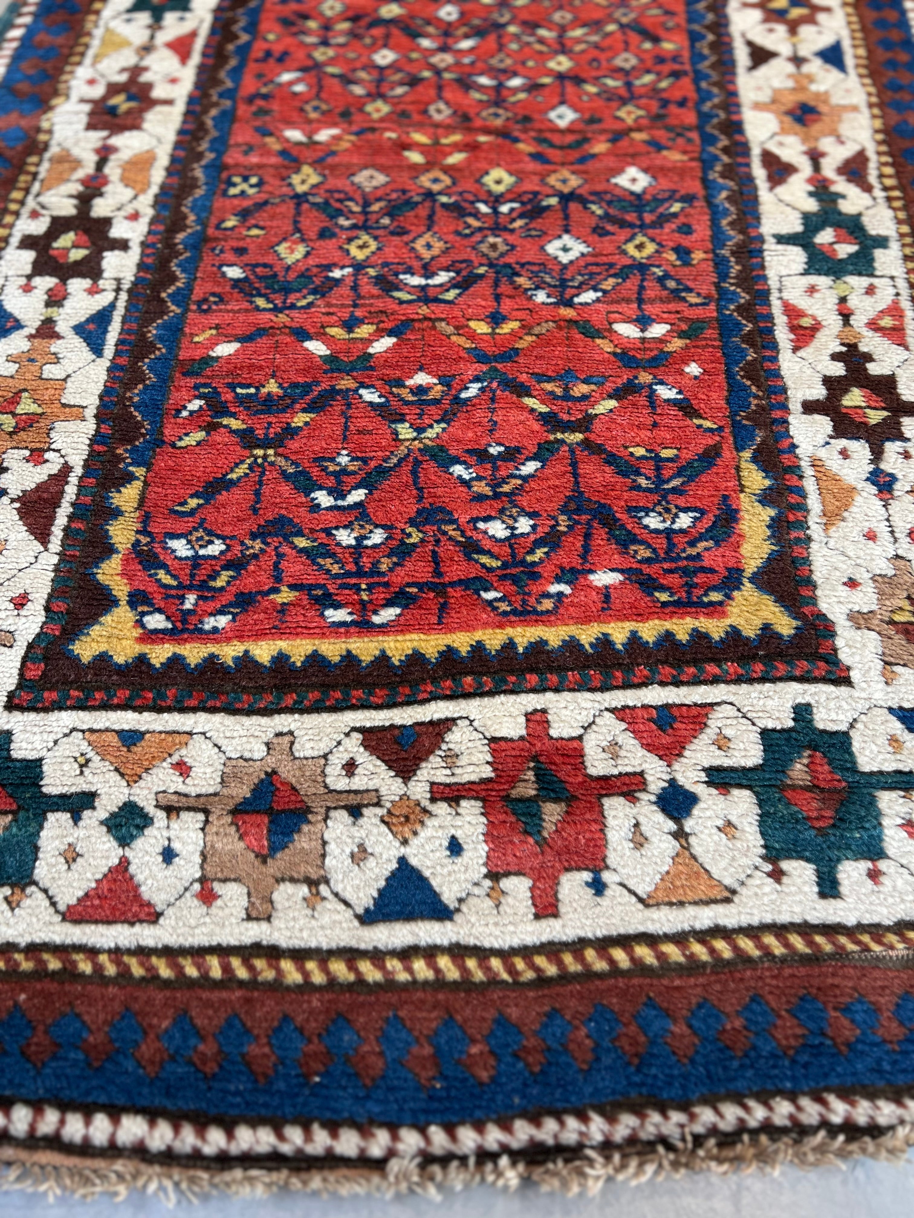 57313 Antique Kurdish Iran Runner 3'5"x11'