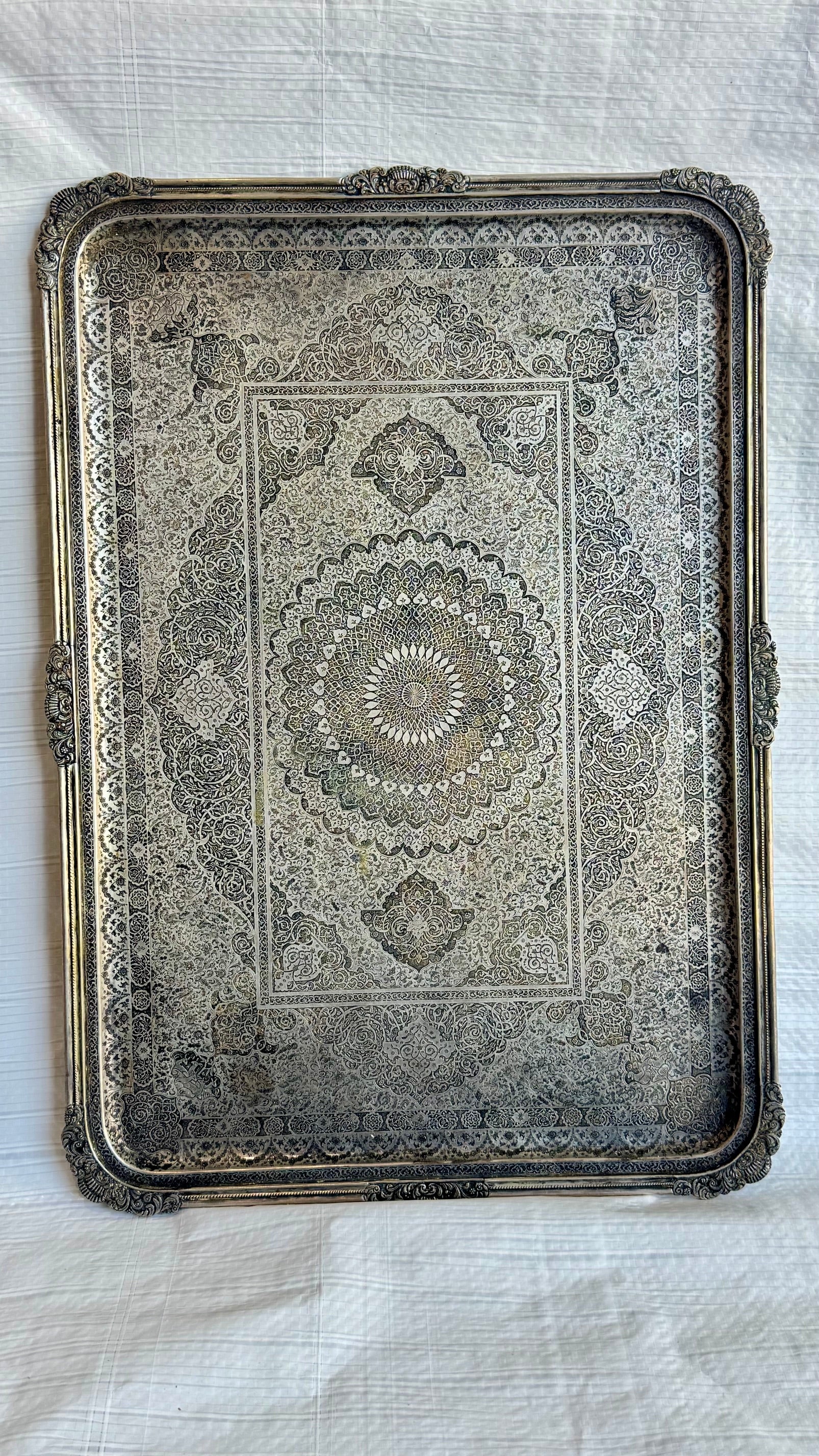 9326.I Very fine Persian copper tray  13"x18"