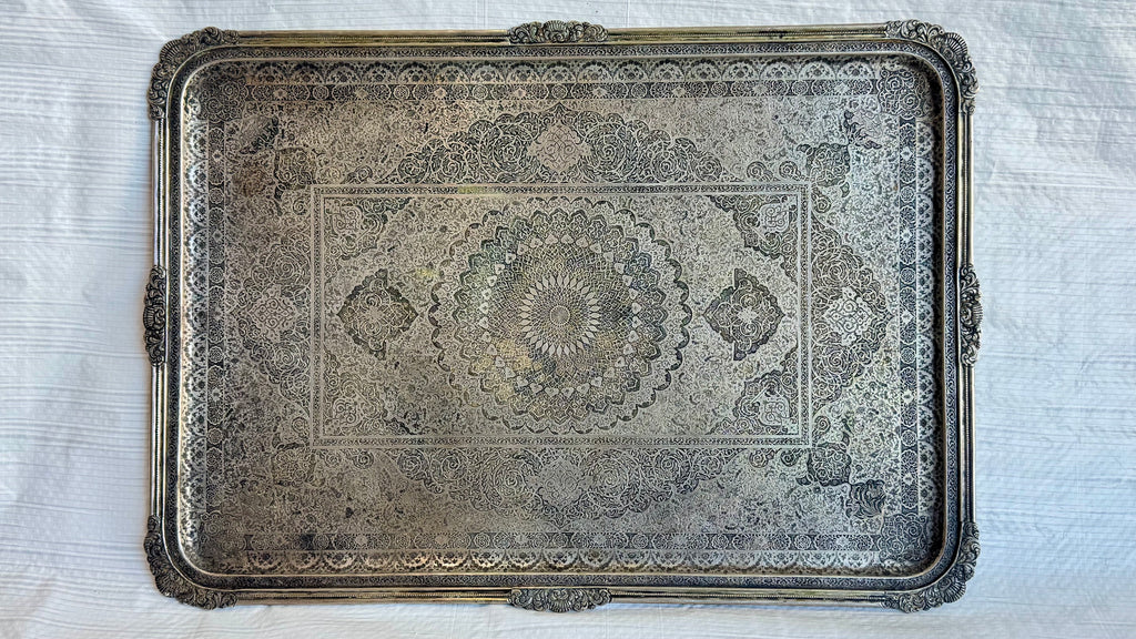 9326.I Very fine Persian copper tray  13"x18"