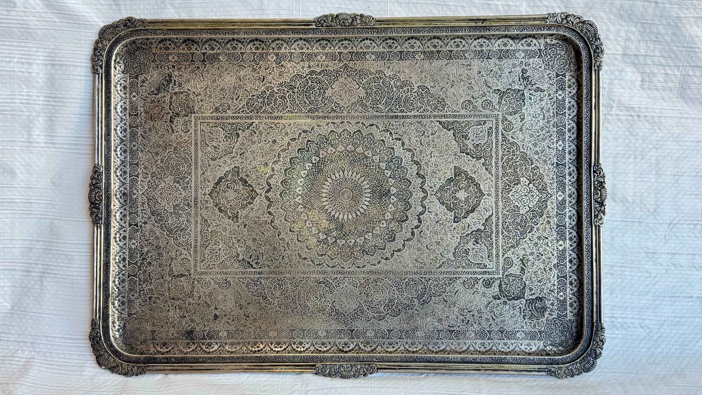 9326.I Very fine Persian copper tray  13"x18"
