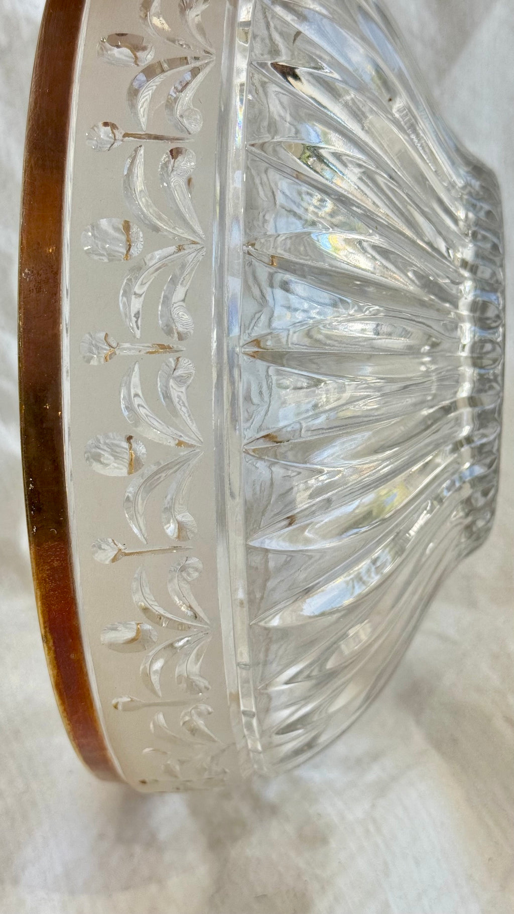 Crystal Bowl 9" by 4" Gilded rim, cut glass