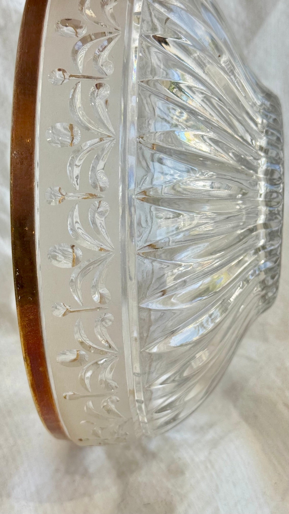 Crystal Bowl 9" by 4" Gilded rim, cut glass