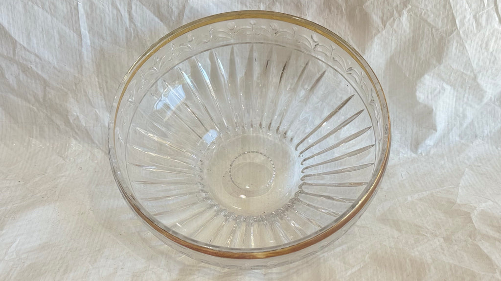 Crystal Bowl 9" by 4" Gilded rim, cut glass
