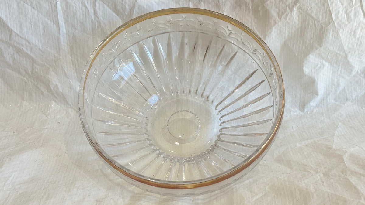 Crystal Bowl 9" by 4" Gilded rim, cut glass