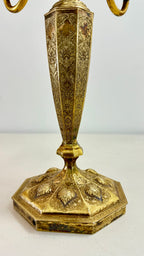 Pair of vintage French Baroque/Rococo style 4 arm brass candelabras