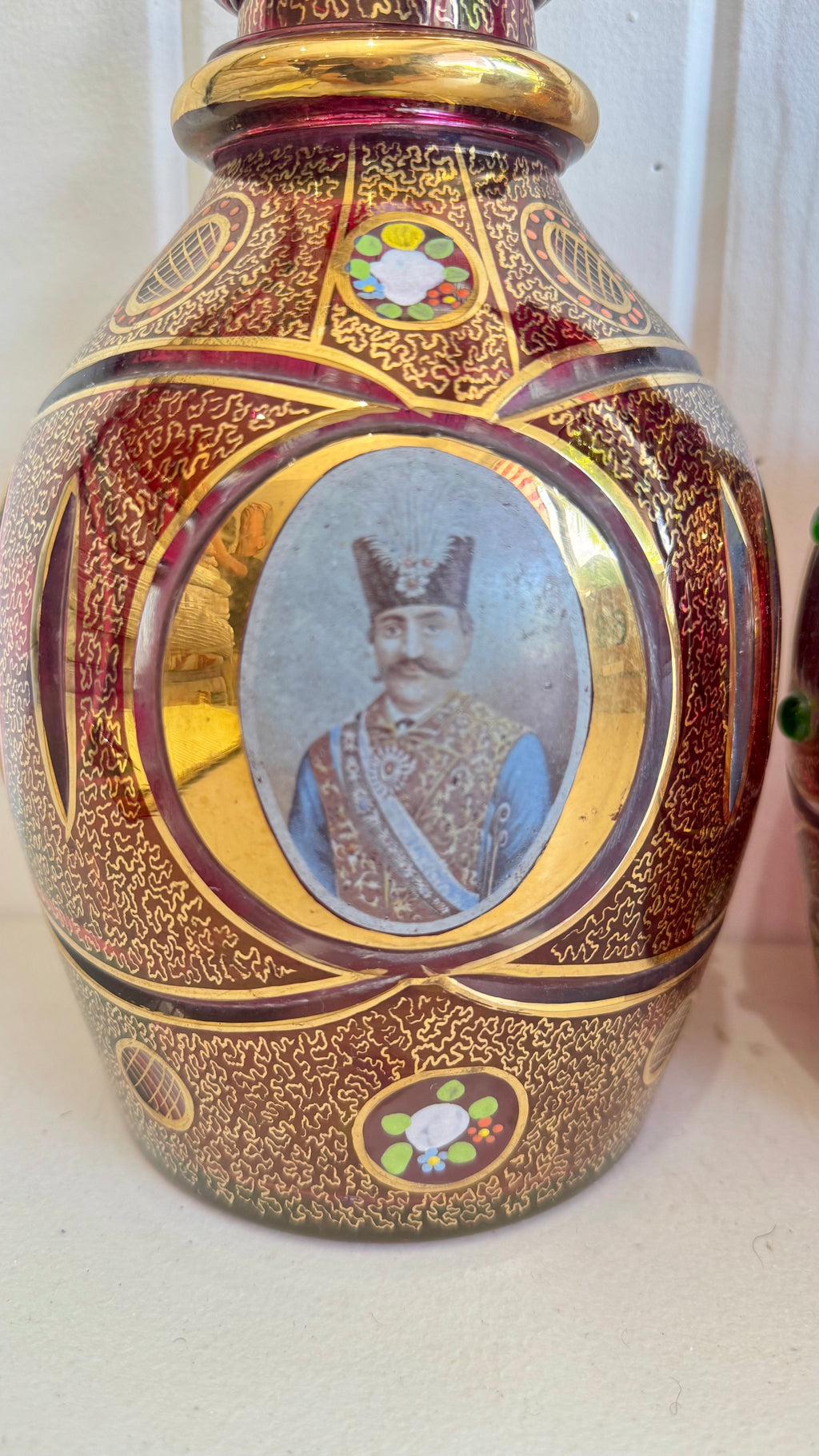 Pair of Qajar era Persian bohemian glass decanters/vases 21" by 6"