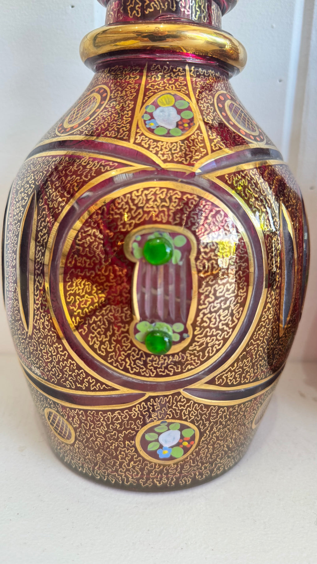 Pair of Qajar era Persian bohemian glass decanters/vases 21" by 6"