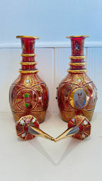 Pair of Qajar era Persian bohemian glass decanters/vases 21" by 6"