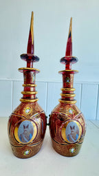 Pair of Qajar era Persian bohemian glass decanters/vases 21" by 6"