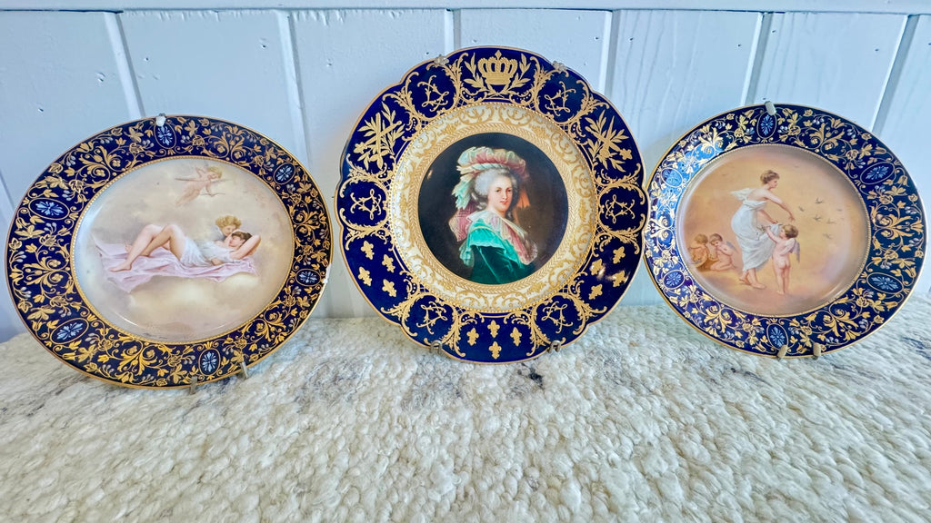 Three antique Sevres porcelain cabinet plates