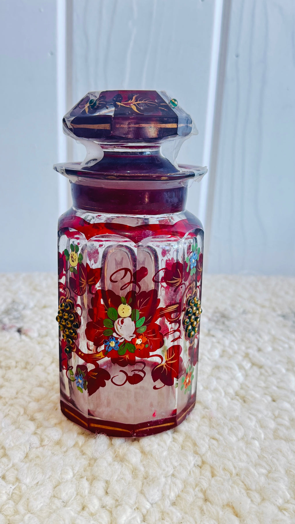 Two antique Persian Bohemian cut glass scent bottles/ portray of Nasser al-din shah Qajar
