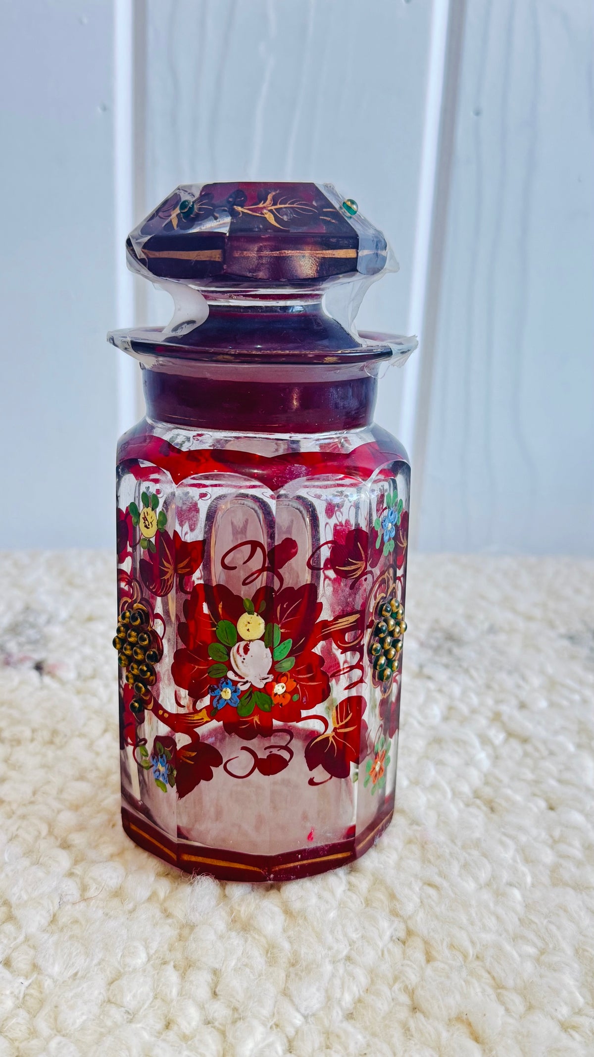 Two antique Persian Bohemian cut glass scent bottles/ portray of Nasser al-din shah Qajar