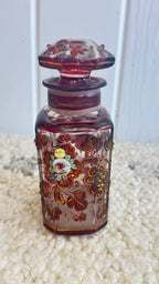 Two antique Persian Bohemian cut glass scent bottles/ portray of Nasser al-din shah Qajar
