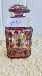 Two antique Persian Bohemian cut glass scent bottles/ portray of Nasser al-din shah Qajar