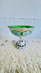 Vintage French green Opaline glass pedestal bowl