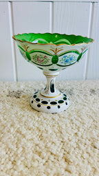 Vintage French green Opaline glass pedestal bowl