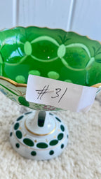 Vintage French green Opaline glass pedestal bowl