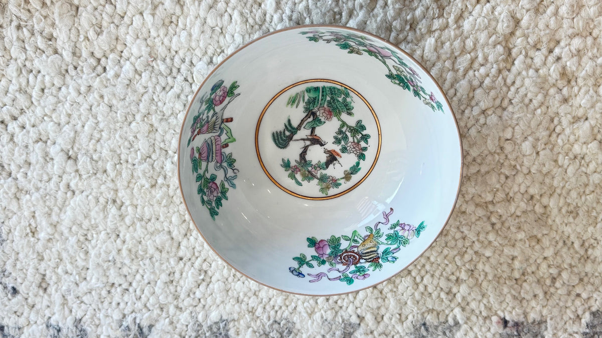 Two vintage rose decorative porcelain Chinese plates