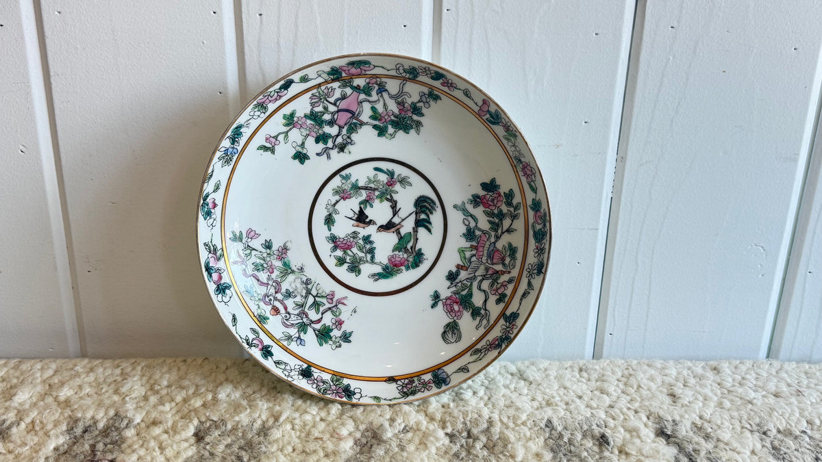 Two vintage rose decorative porcelain Chinese plates