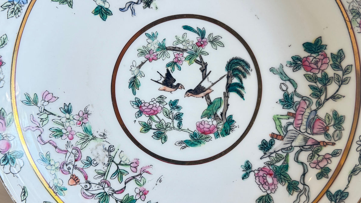Two vintage rose decorative porcelain Chinese plates