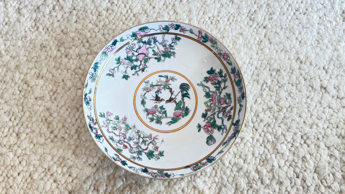 Two vintage rose decorative porcelain Chinese plates