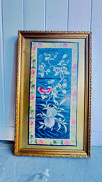 Antique framed Chinese silk panel (Qing Dynasty) 10"x22"