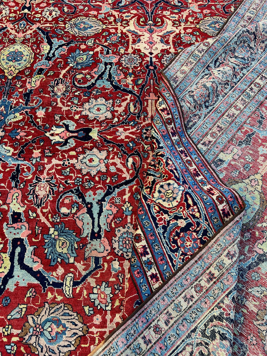 63480 Antique Tabriz 8'11" x 11'11"