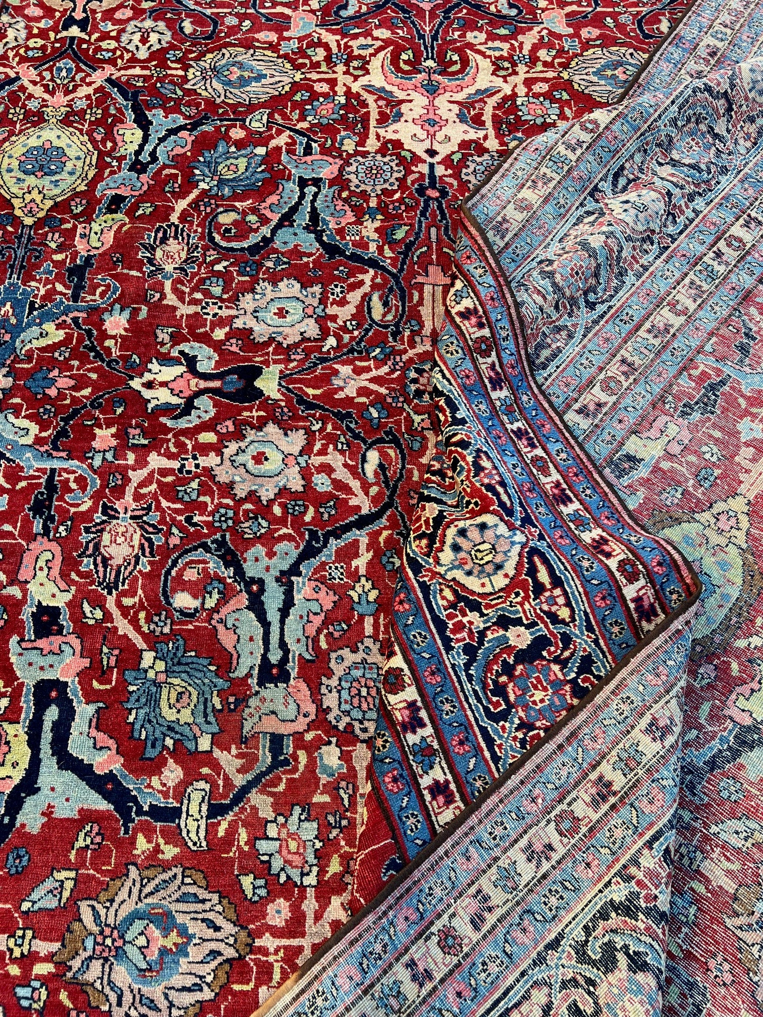 63480 Antique Tabriz 8'11" x 11'11"