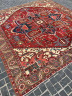 P82525 Antique Iran Heriz 9'10"x9'10"
