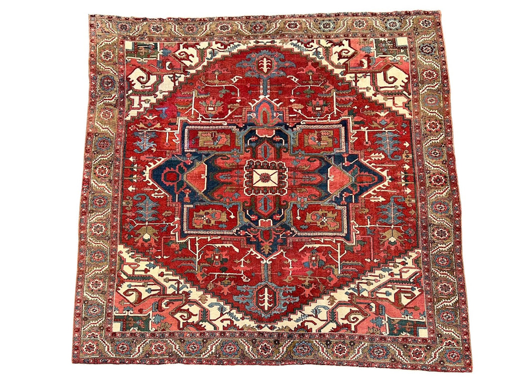 P82525 Antique Iran Heriz 9'10"x9'10"