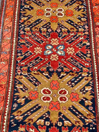 63697 Antique Starburst design Kazak rug 4'3" x 9'10"