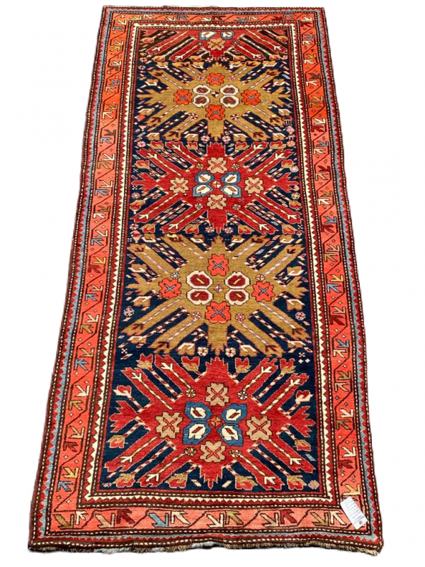 63697 Antique Starburst design Kazak rug 4'3" x 9'10"